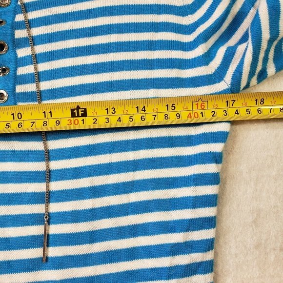 Michael Kors Womens Striped Long Sleeve Sweater Chain & Eyelet Detail Size M - Picture 10 of 12